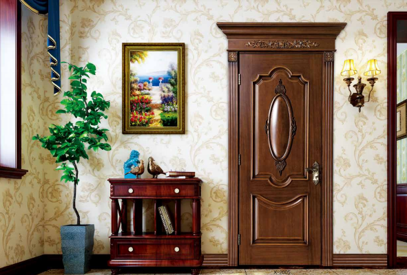 鑫順來X-2005復古雕花帶羅馬柱實木烤漆門