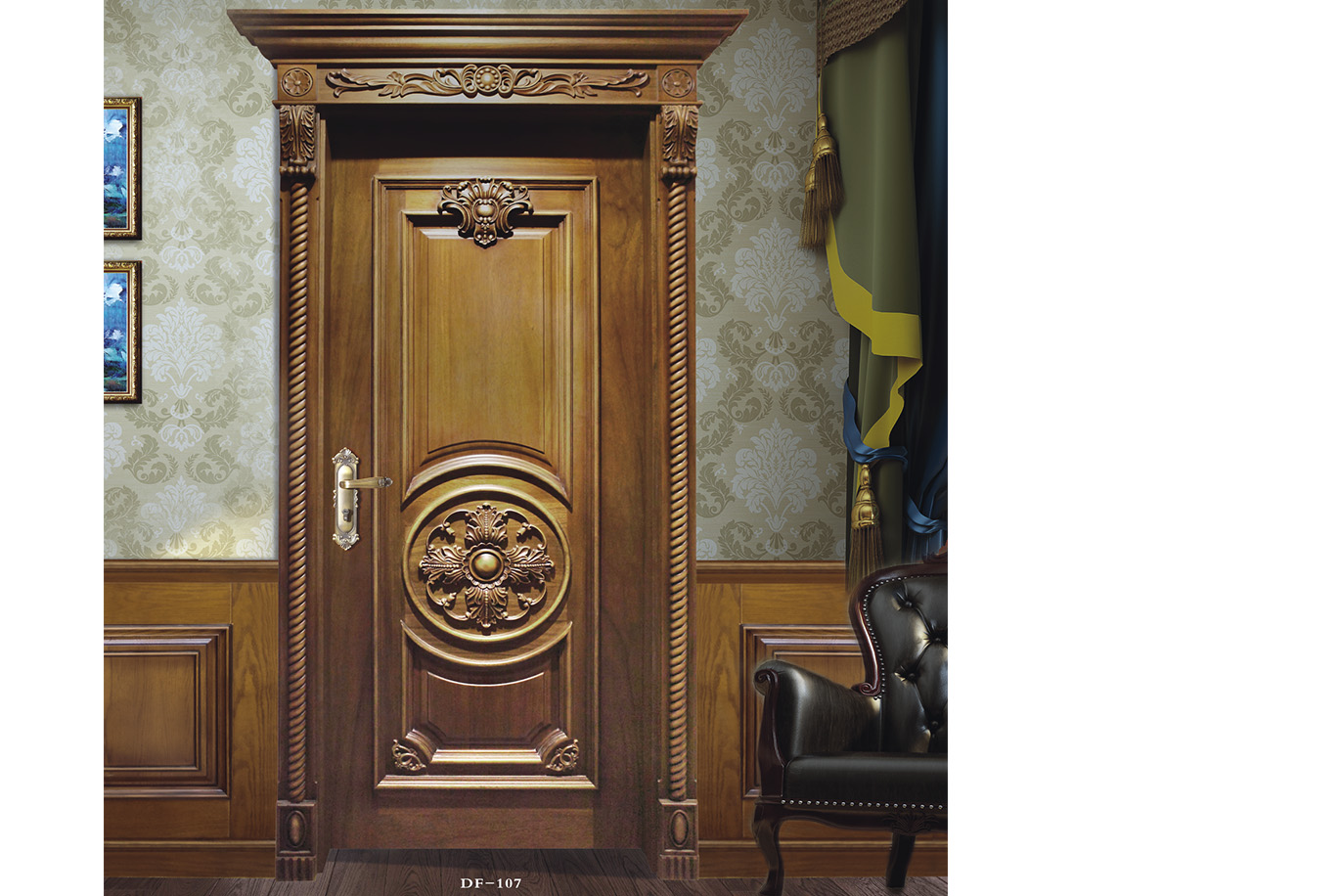 廠價(jià)熱銷愉心X-4063平開仿古實(shí)木烤漆門