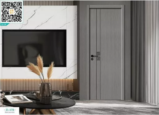 廠價(jià)新款鑫順來(lái)21-178掃碼輕奢鑲金屬條木門，掃二維碼看裝修風(fēng)格
